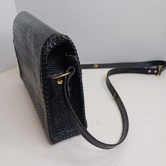 Vintage Women's Crocs Black Leather Hand Tooled Bag - Picture 4 of 15